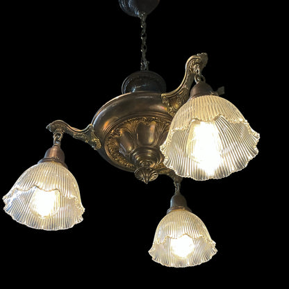 Antique Brass Pan Chandelier   (Rewired)