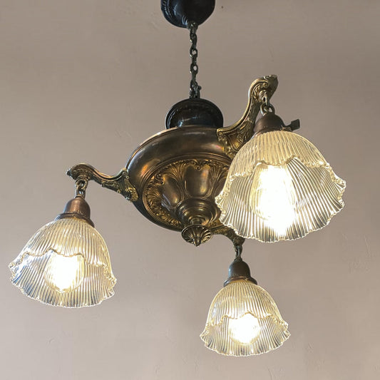 Antique Brass Pan Chandelier   (Rewired)