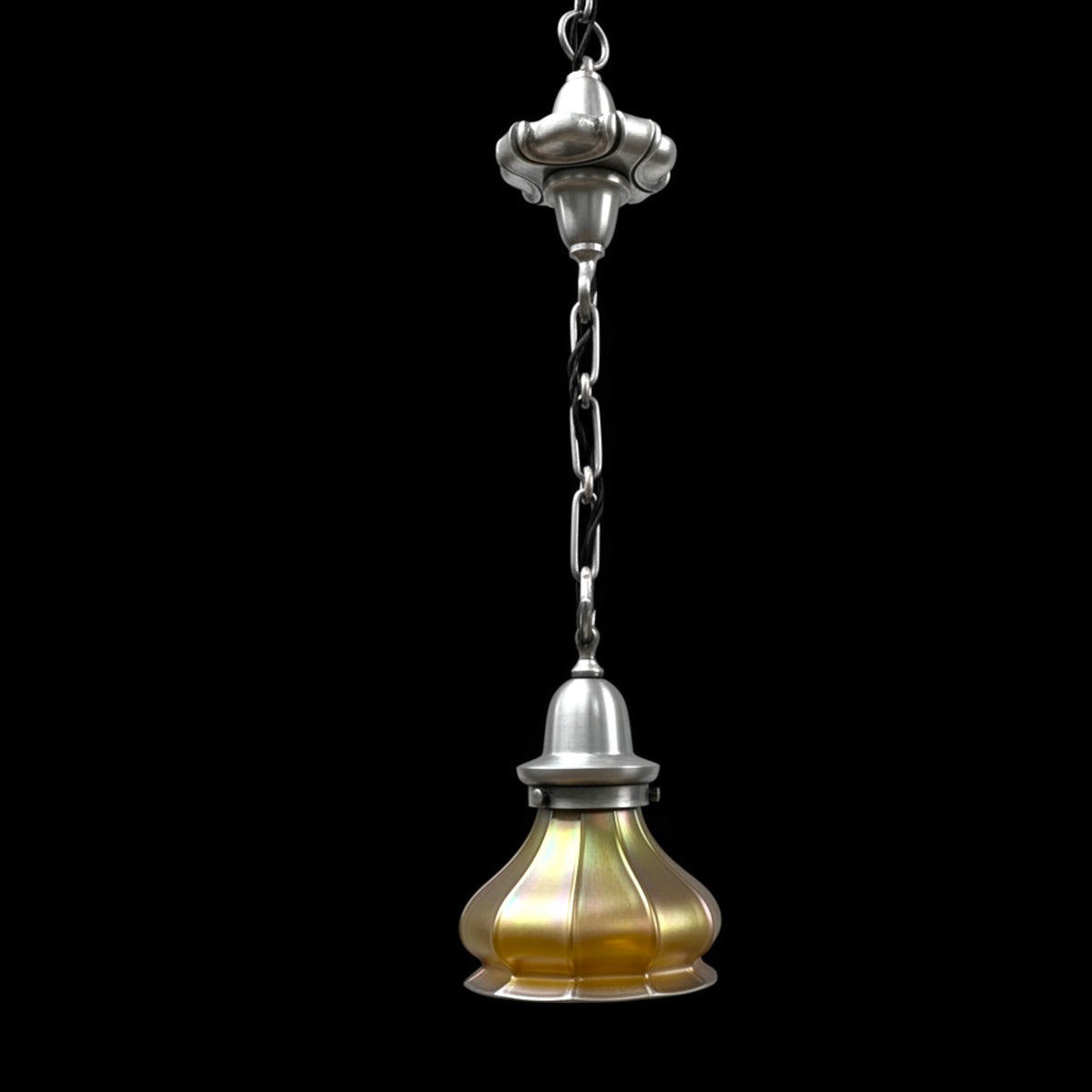 Antique Pendant Light With Quezal Shade(Early 1900’s)       Restored/  Rewired