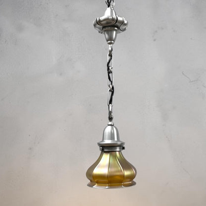 Antique Pendant Light With Quezal Shade(Early 1900’s)       Restored/  Rewired