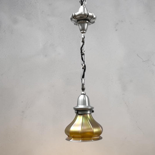 Antique Pendant Light With Quezal Shade(Early 1900’s)       Restored/  Rewired