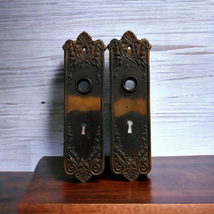 Antique Flashed Copper (Japanned) Pair of Escutcheon Plates