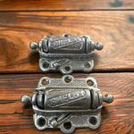 Load image into Gallery viewer, Two Antique &quot;Shelby&quot; Decorative Cast Iron Screen Door Hinges
