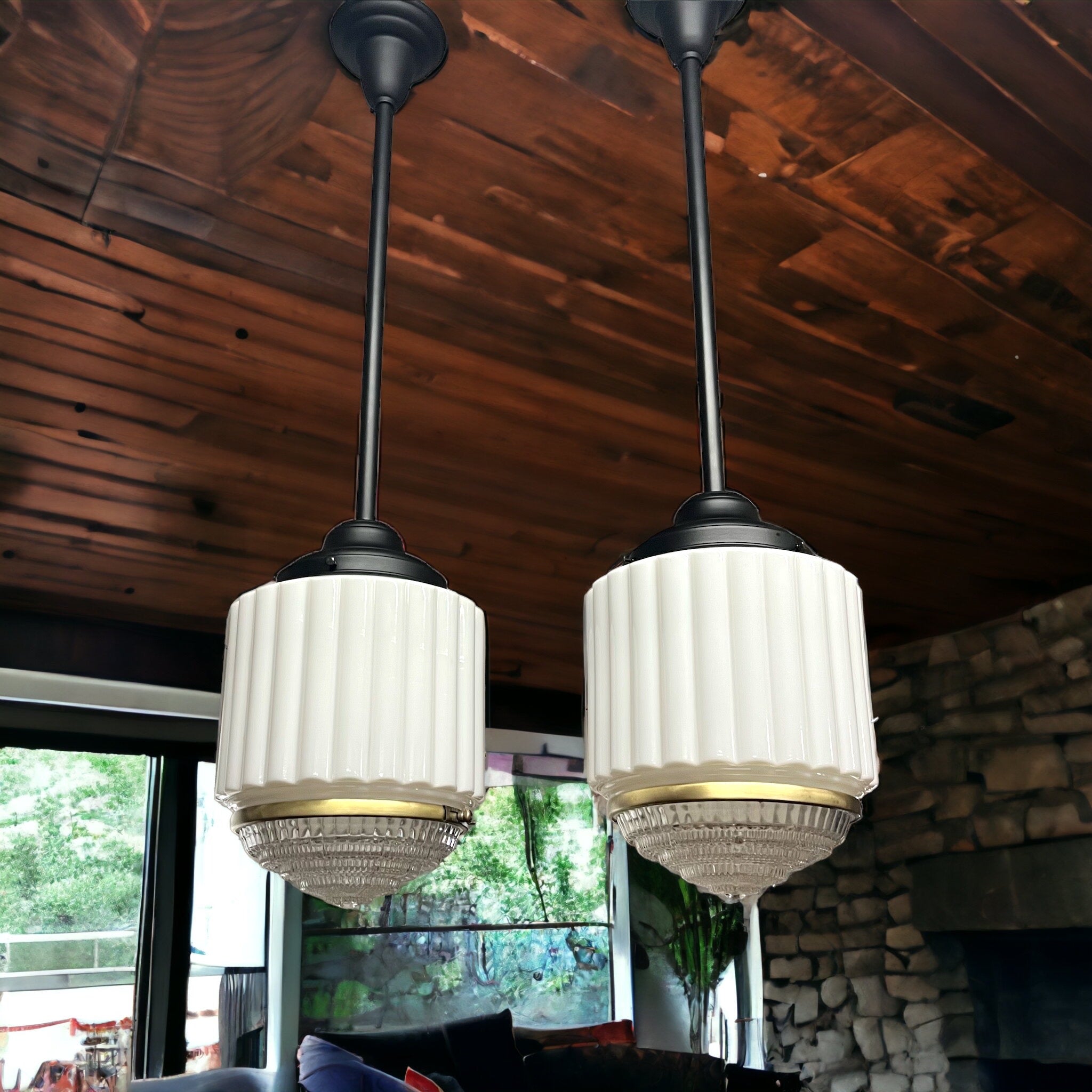 1930s Art Deco Milk Glass Pendant Light