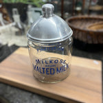 Load image into Gallery viewer, Antique &quot;Milkose Brand Malted Milk&quot; Glass Jar With Aluminum Lid
