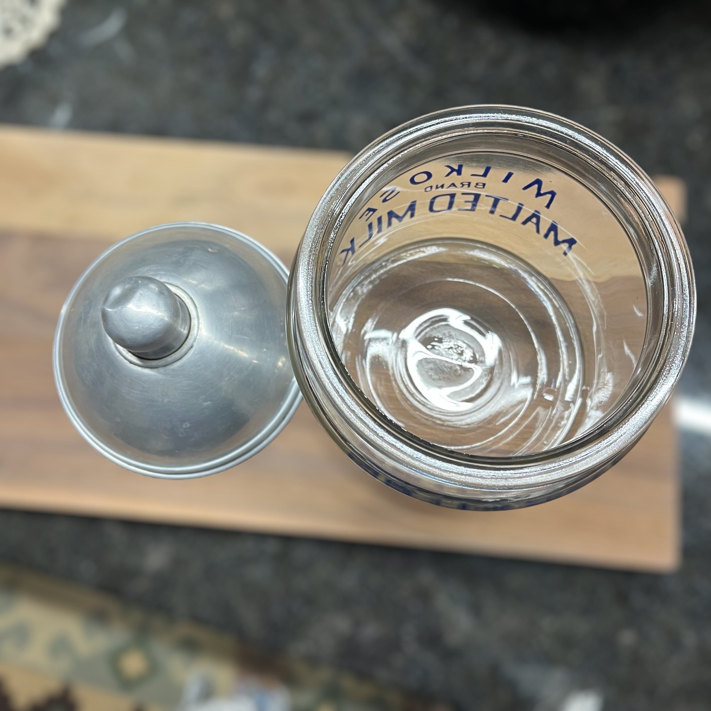 Antique "Milkose Brand Malted Milk" Glass Jar With Aluminum Lid