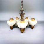 Load image into Gallery viewer, Antique Art Nouveau 5 Bulb Hanging Light/Chandelier With Glass Shades
