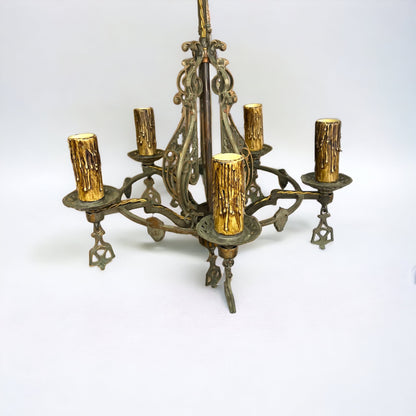 Antique Art Nouveau 5 Light Hanging Light/Chandelier