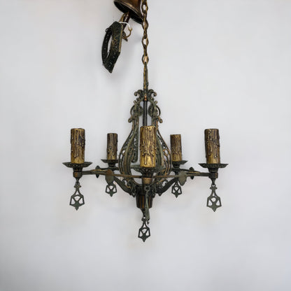 Antique Art Nouveau 5 Light Hanging Light/Chandelier