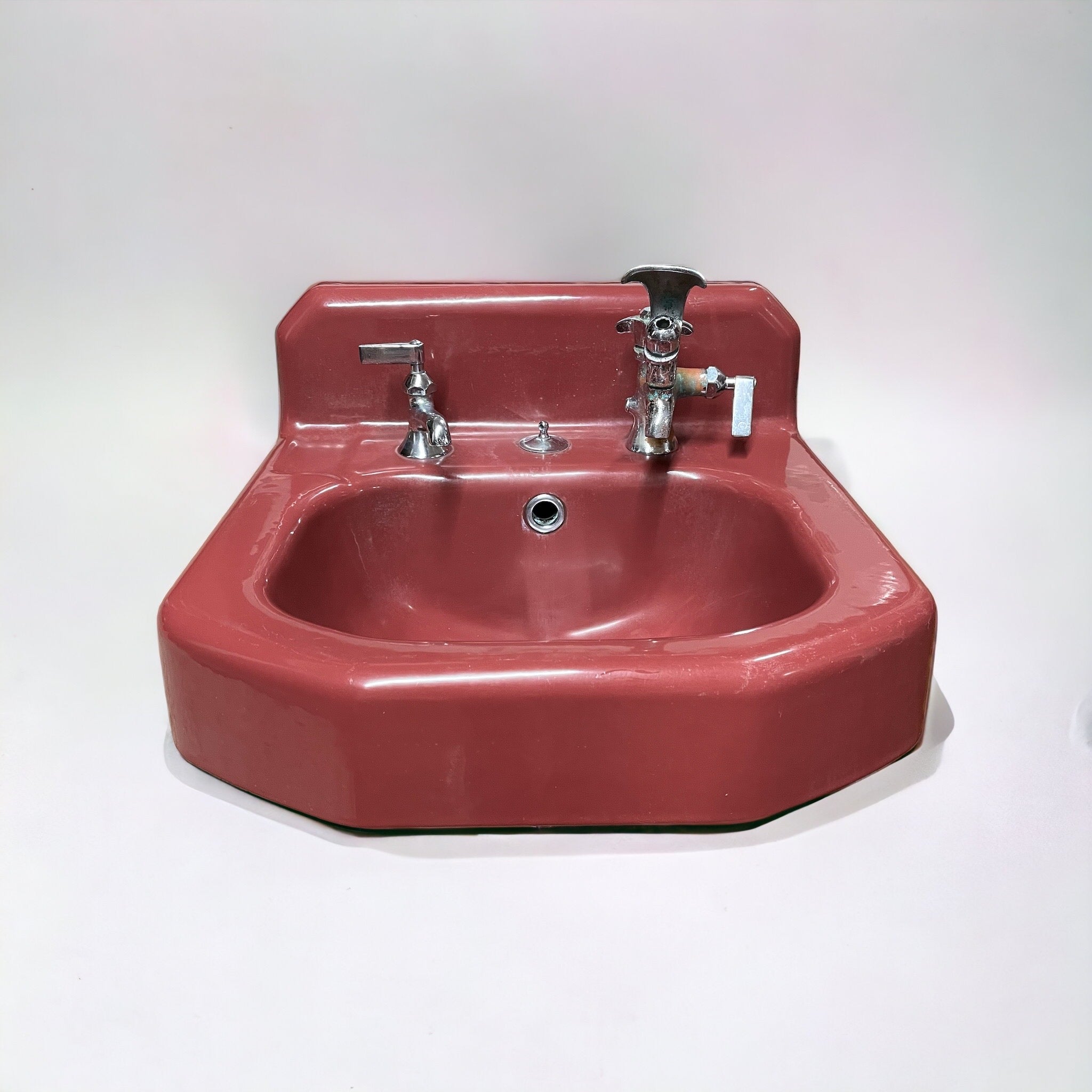 Vintage Mid-Century "Kohler" Burgundy Red Porcelain Enameled Cast Iron Wall Mount Sink