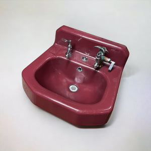 Vintage Mid-Century "Kohler" Burgundy Red Porcelain Enameled Cast Iron Wall Mount Sink