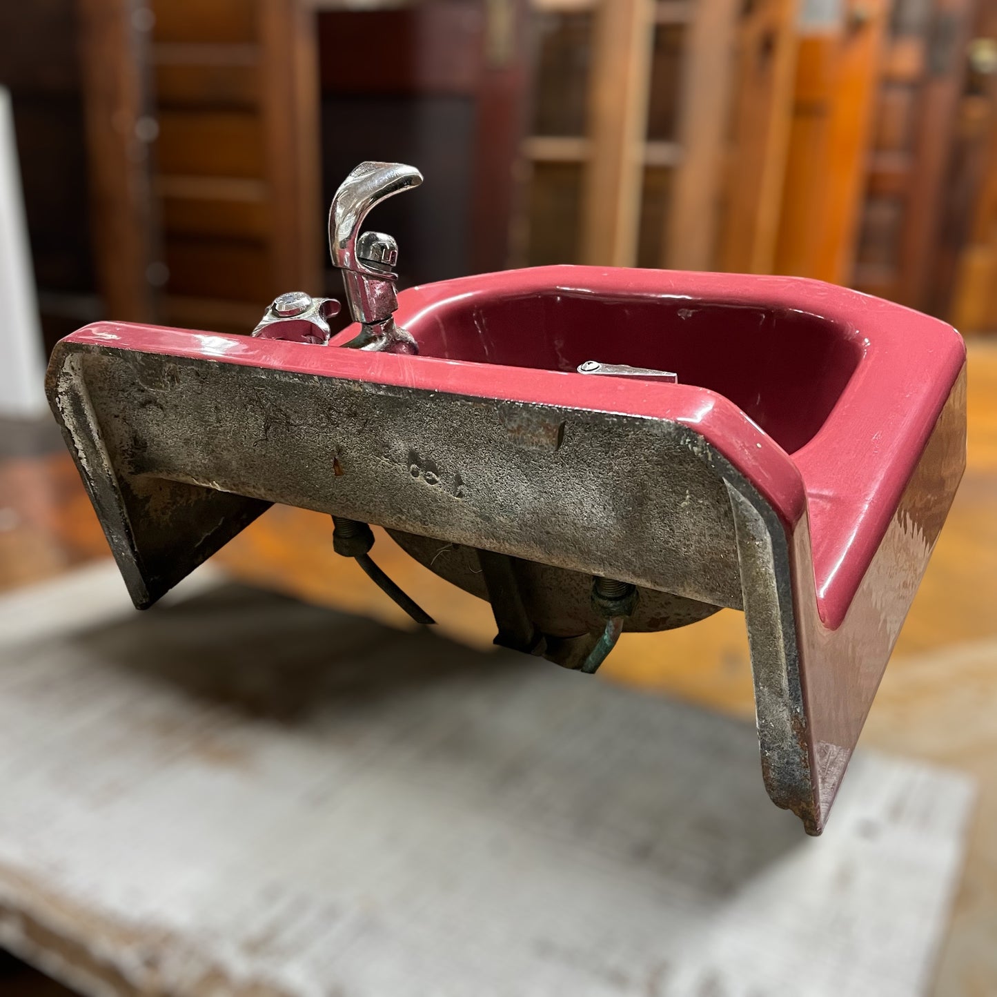 Vintage Mid-Century "Kohler" Burgundy Red Porcelain Enameled Cast Iron Wall Mount Sink