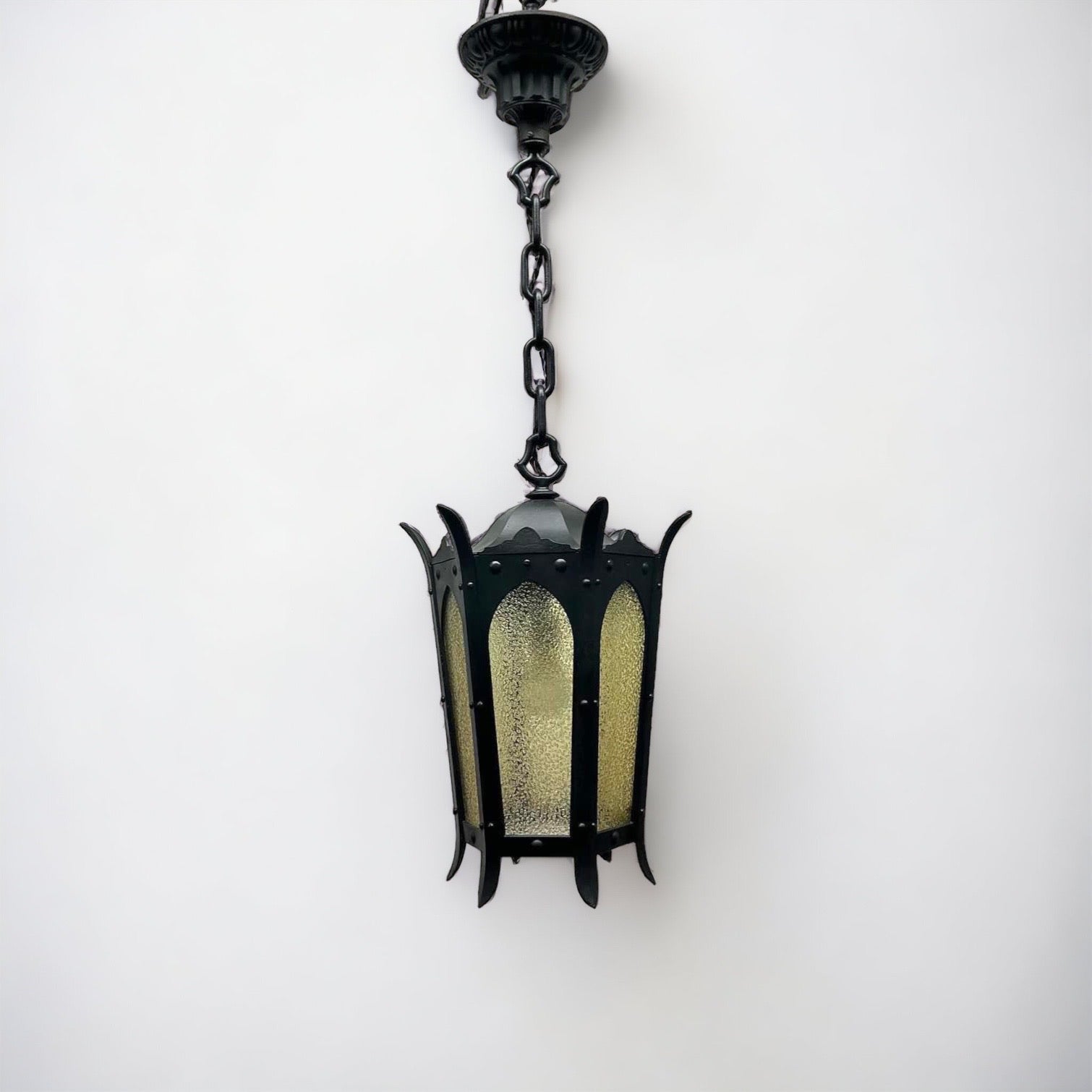 Antique Iron Gothic/Tudor Style Pendant Light - Restored/Rewired