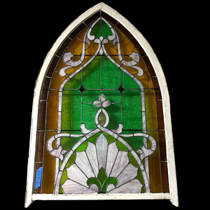 Large Antique Arched Stained Glass Window