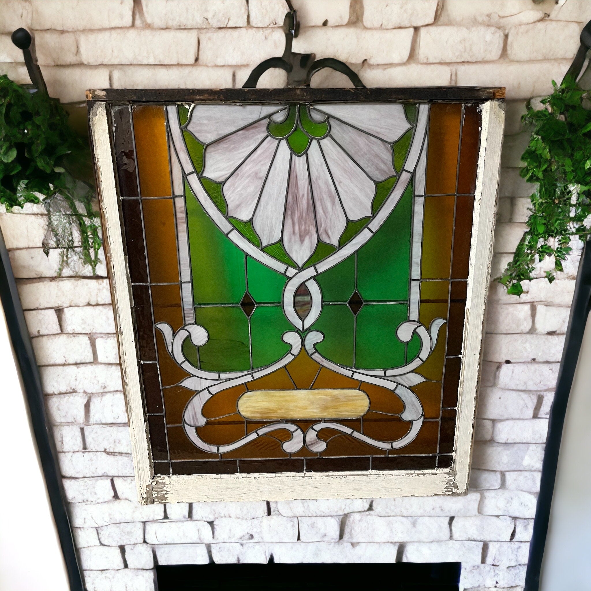 Large Antique Stained Glass Window