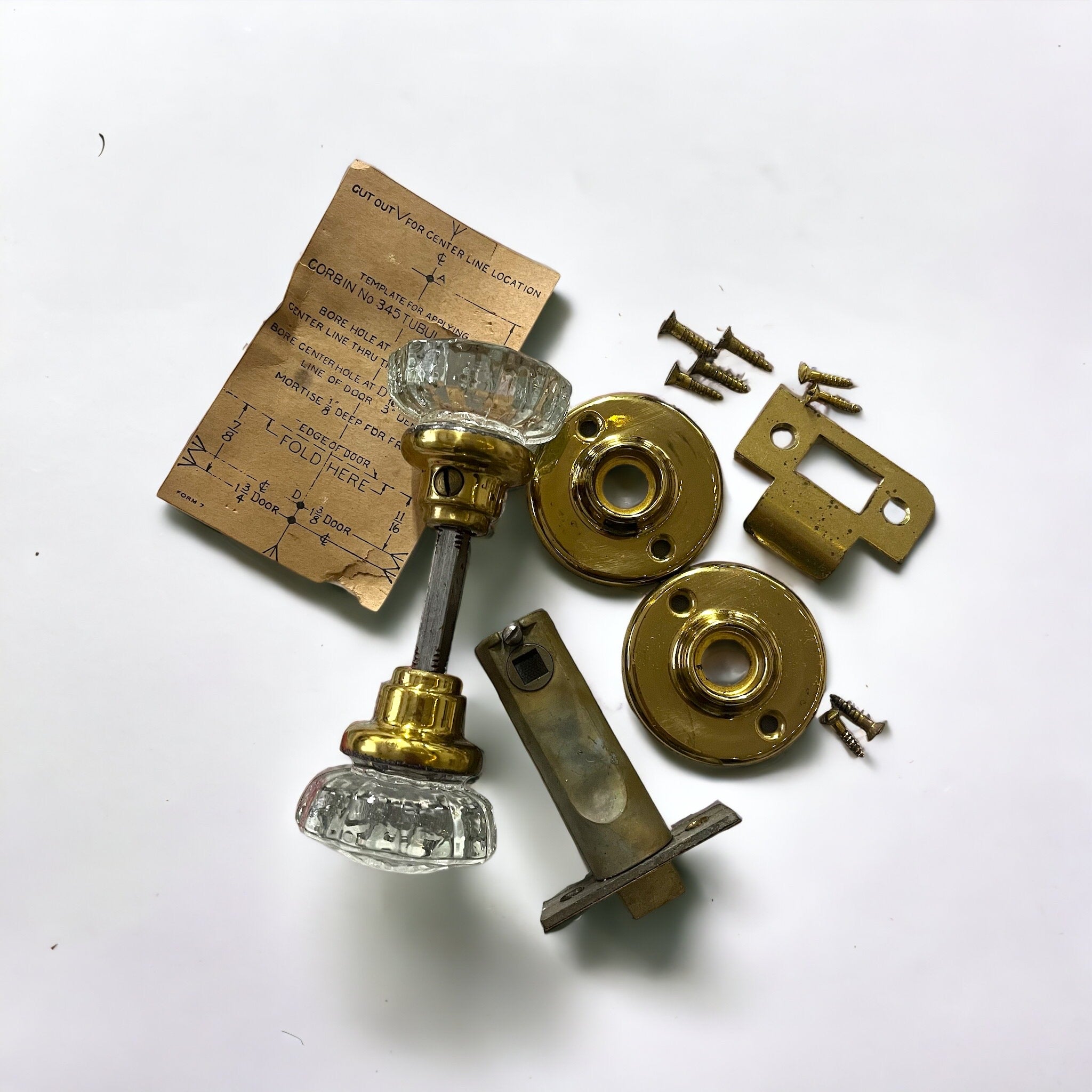 New Old Stock Antique Glass Knob Set with Corbin Tubular Latch