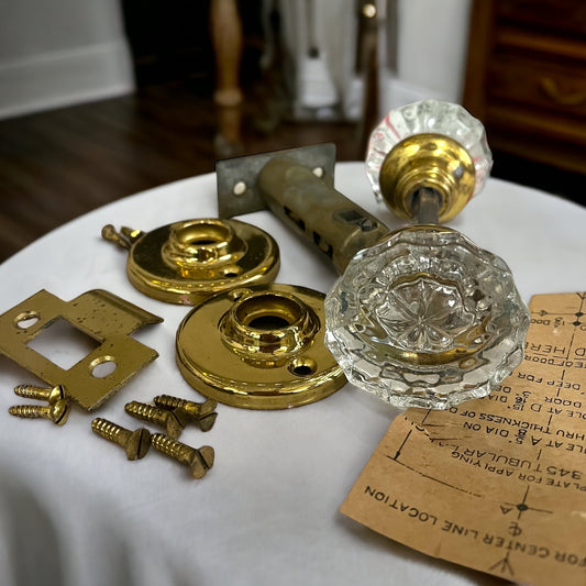 New Old Stock Antique Glass Knob Set with Corbin Tubular Latch