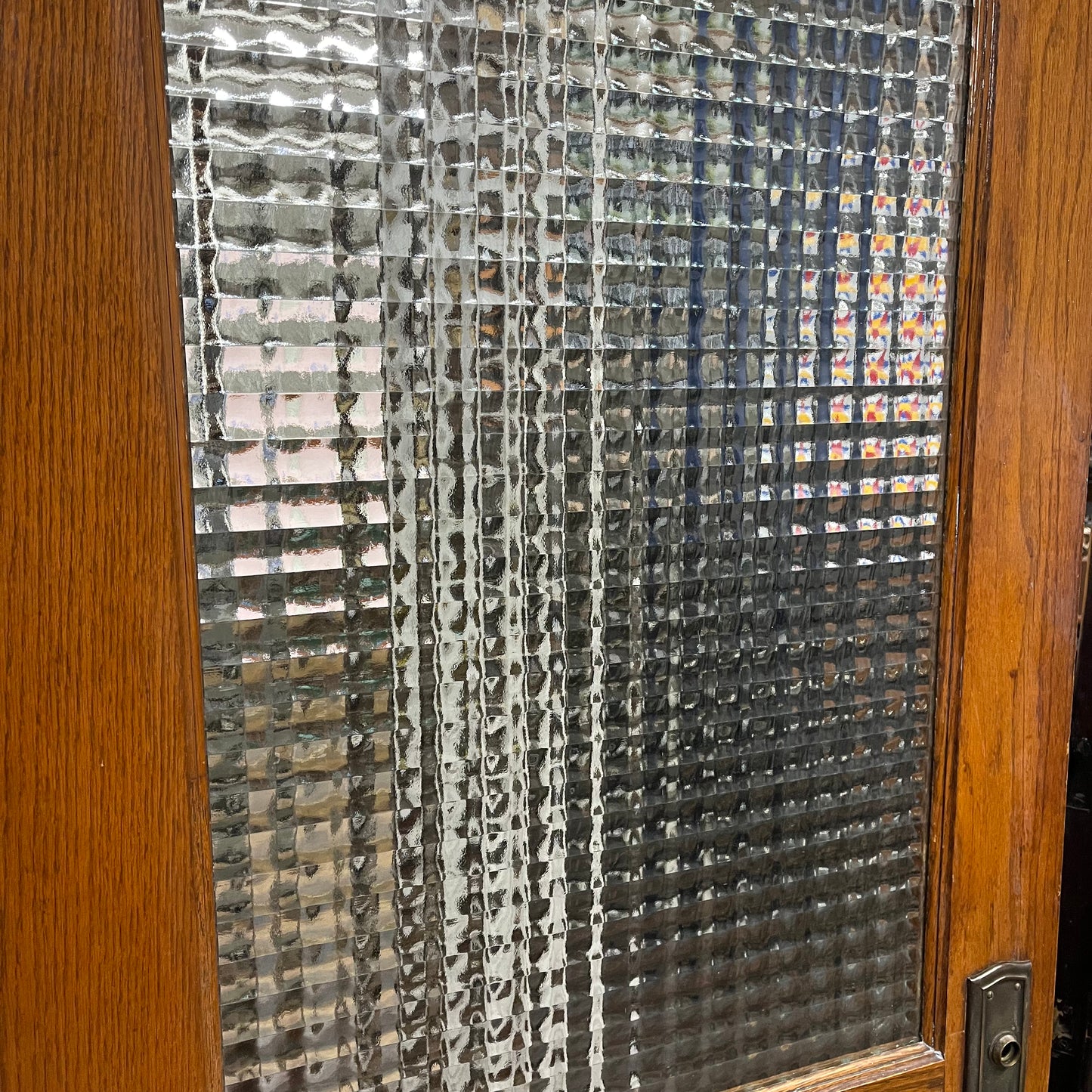 Antique Oak Door with Unique Vintage Privacy Glass