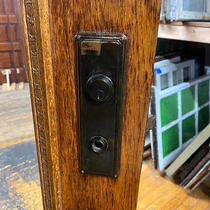 Beautiful Antique Oak Exterior Door with Egg & Dart Trim and Beveled Glass