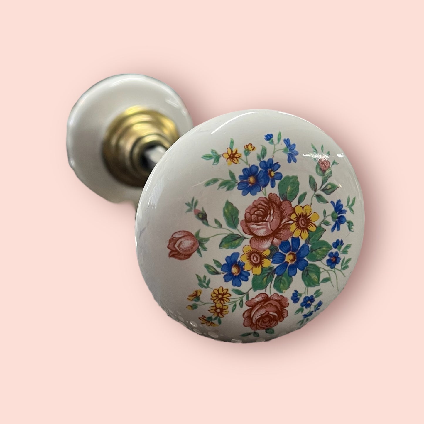 Vintage White Porcelain Floral Door Knob