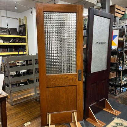 Antique Oak Door with Unique Vintage Privacy Glass