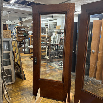 Beautiful Antique Oak Exterior Door with Egg & Dart Trim and Beveled Glass