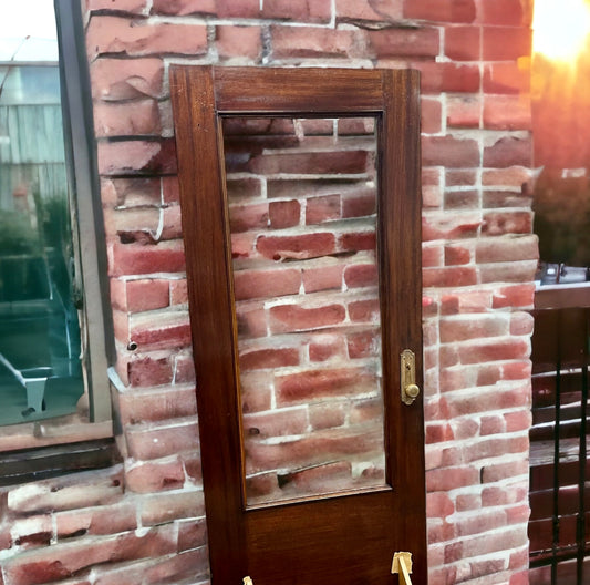 Antique Mahagony Exterior Door with Cast Brass Hardware and Beveled Glass