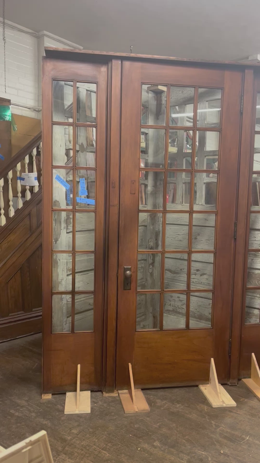 18 Pane 1920s Door with Two 12 Pane Side Lights - Includes Frame and Original Hardware