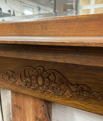 Antique Oak Fireplace Mantel/Surround with Beveled Mirror