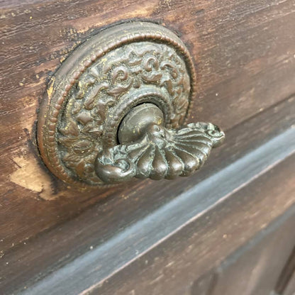 Antique 1890s Front Door with Original Solid Brass Hardware and Mechanical Door Bell