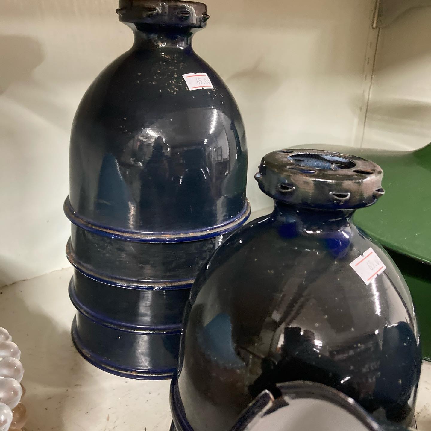 Antique Cobalt Blue Porcelain Enameled Light Shades