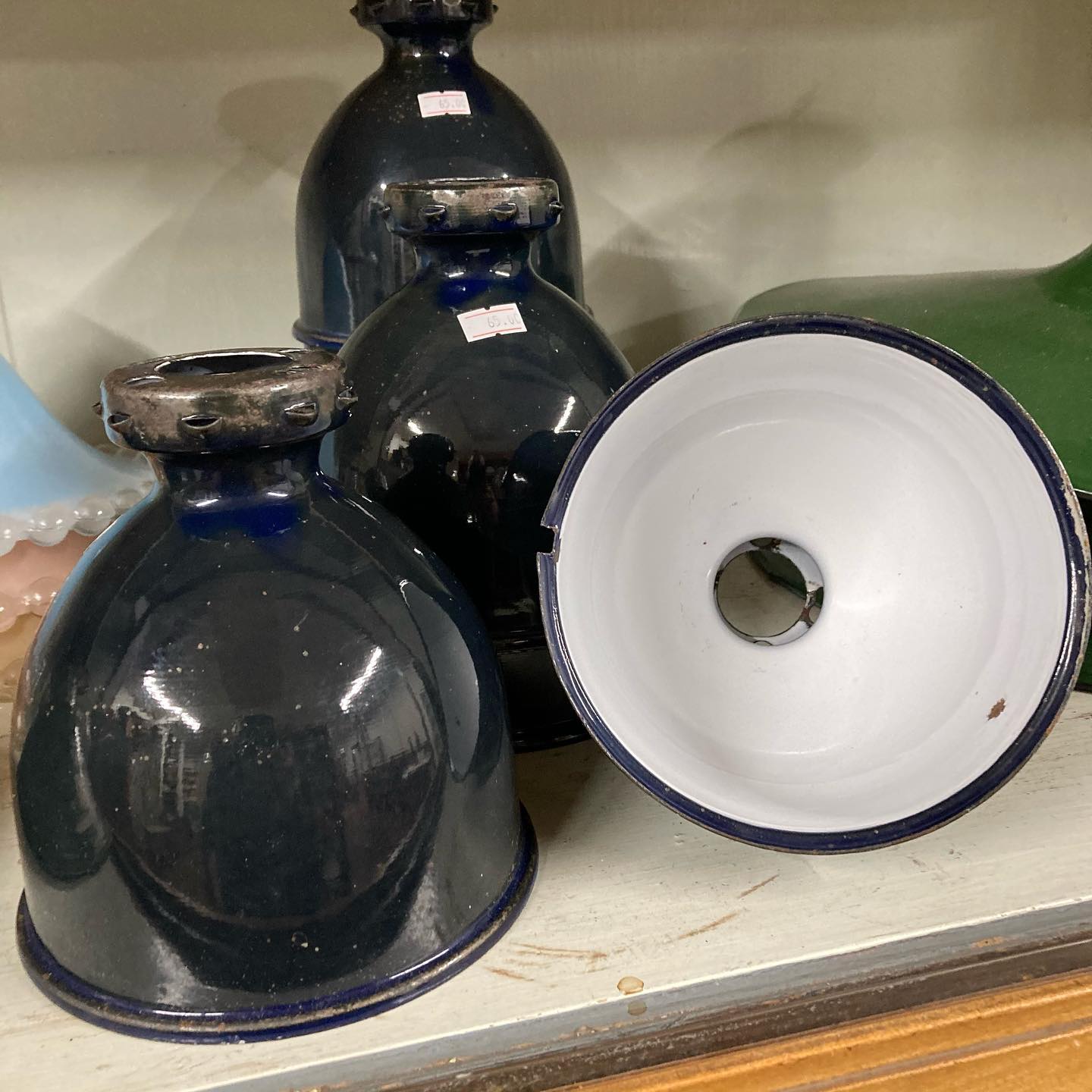 Antique Cobalt Blue Porcelain Enameled Light Shades