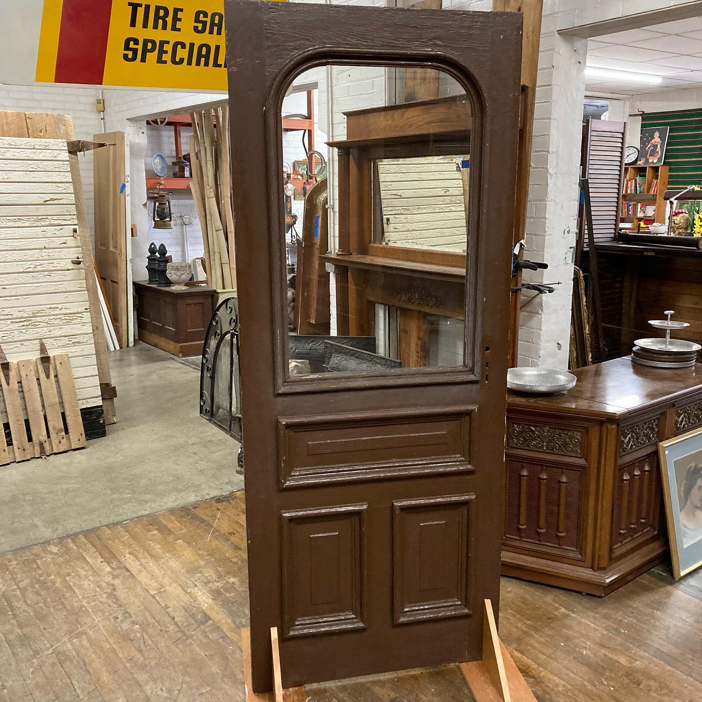 Antique Door with Half Glass/Curved Top