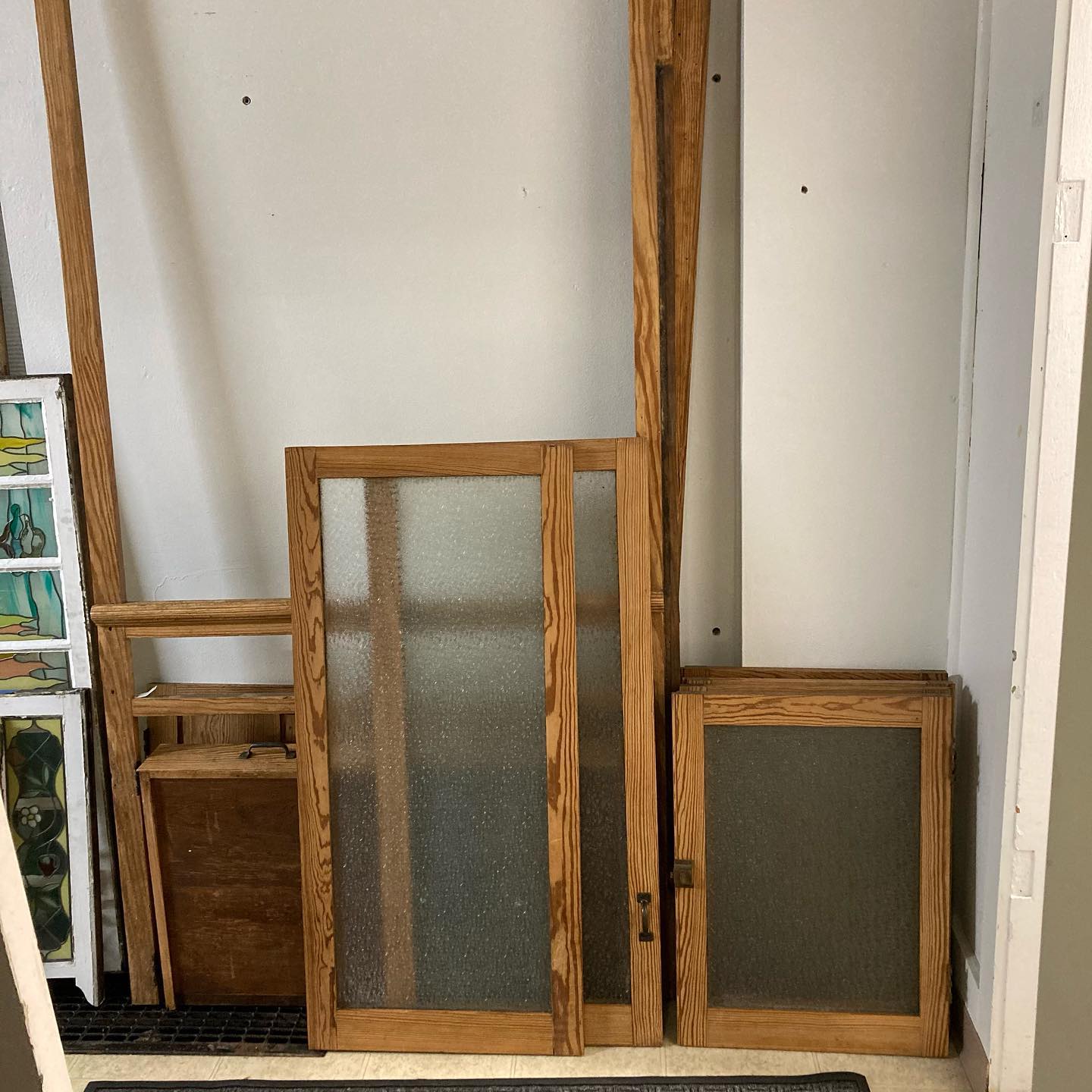 Late 1800s Old Growth Pine Built-In with Florentine Glass Doors