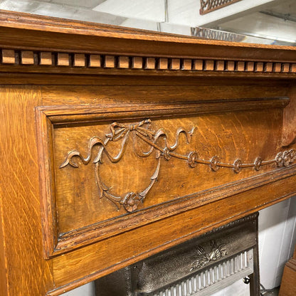 Antique Oak Fireplace Mantel/Surround with Beveled Mirror