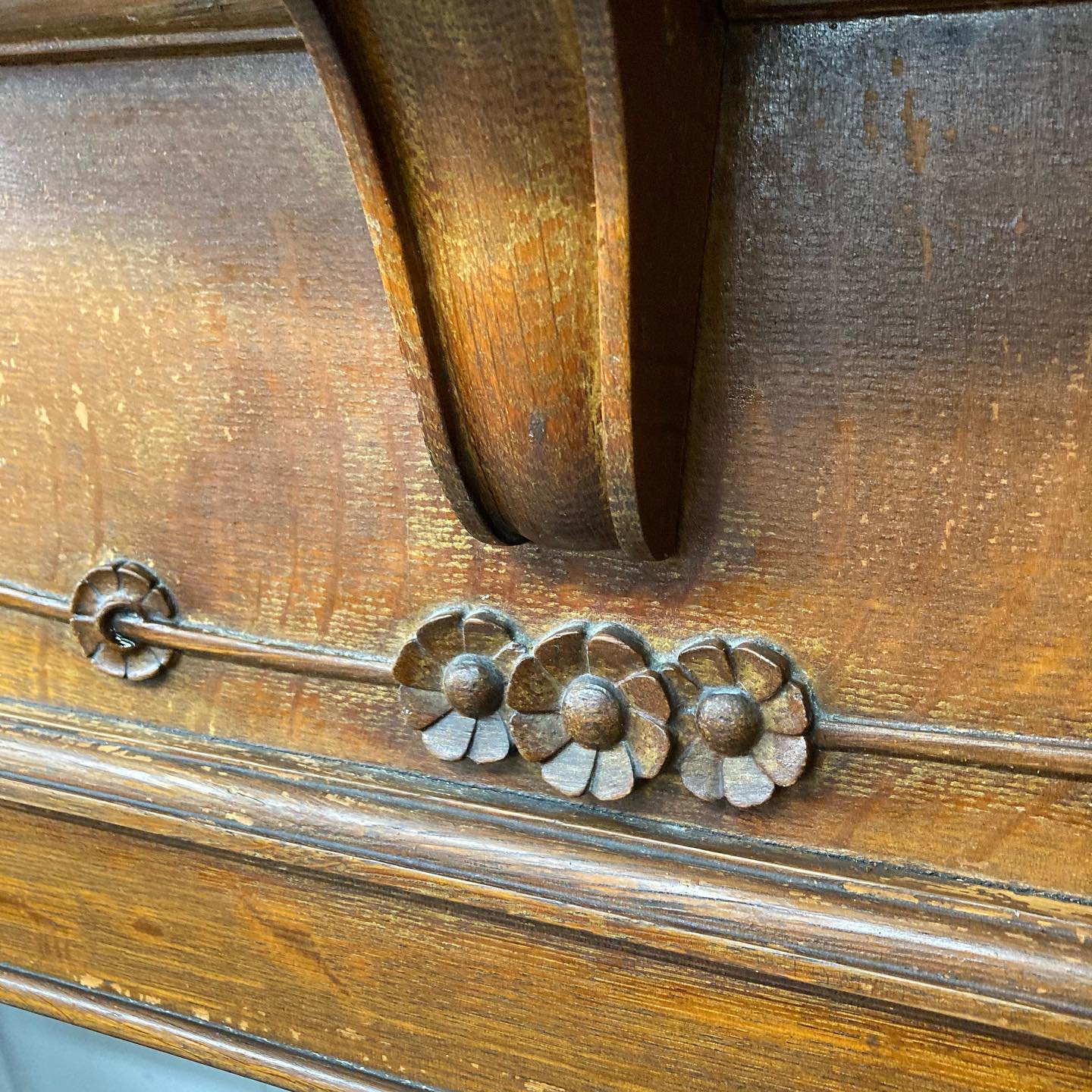 Antique Oak Fireplace Mantel/Surround with Beveled Mirror