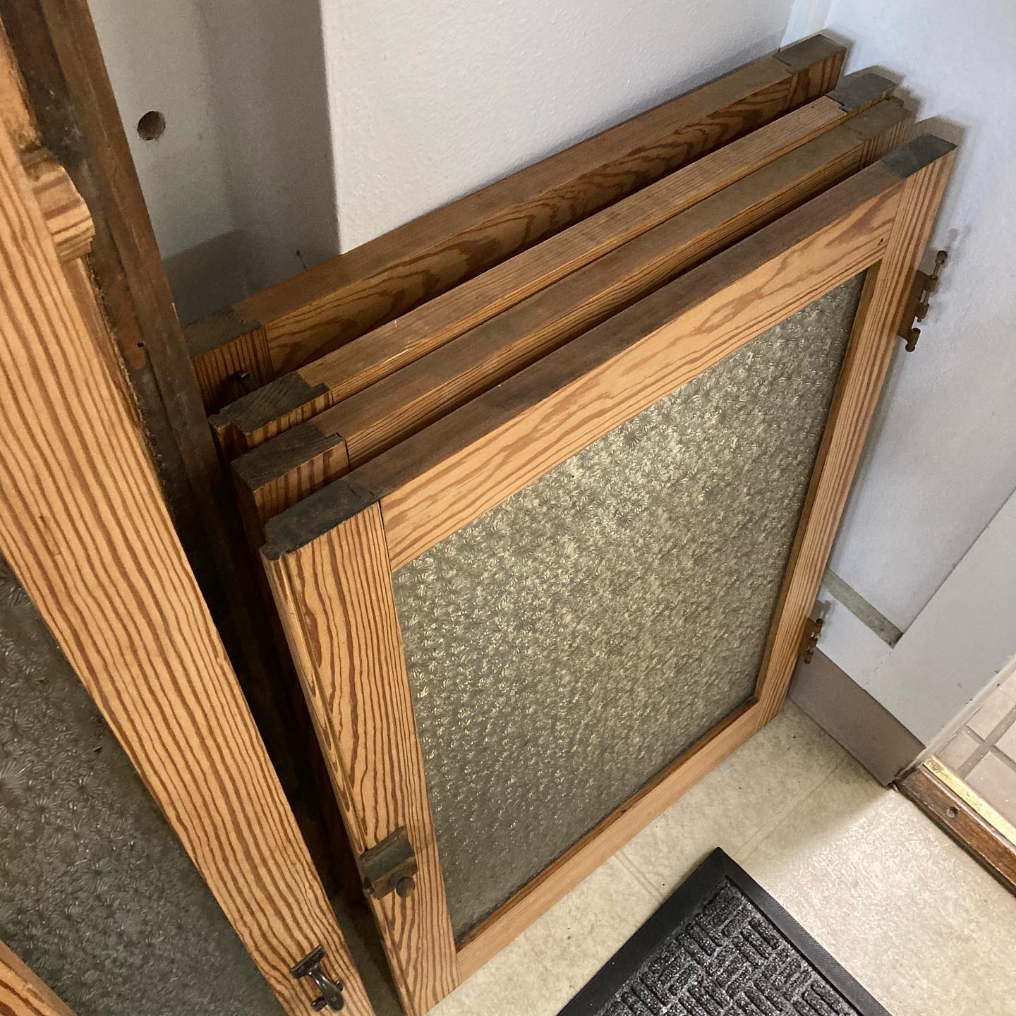 Late 1800s Old Growth Pine Built-In with Florentine Glass Doors