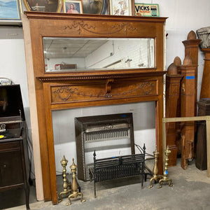 Antique Oak Fireplace Mantel/Surround with Beveled Mirror