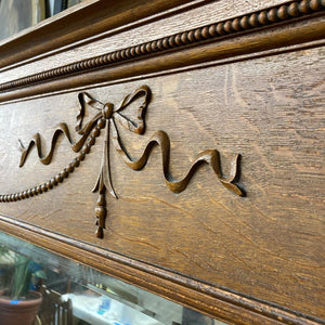 Antique Mid-1800s Ornate Quarter Sawn Oak Mantle
