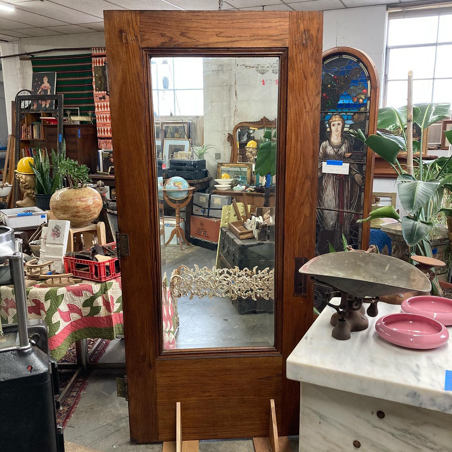 Oak Entry Door with Original Thick Beveled Glass
