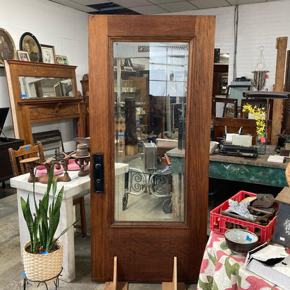 Oak Entry Door with Original Thick Beveled Glass