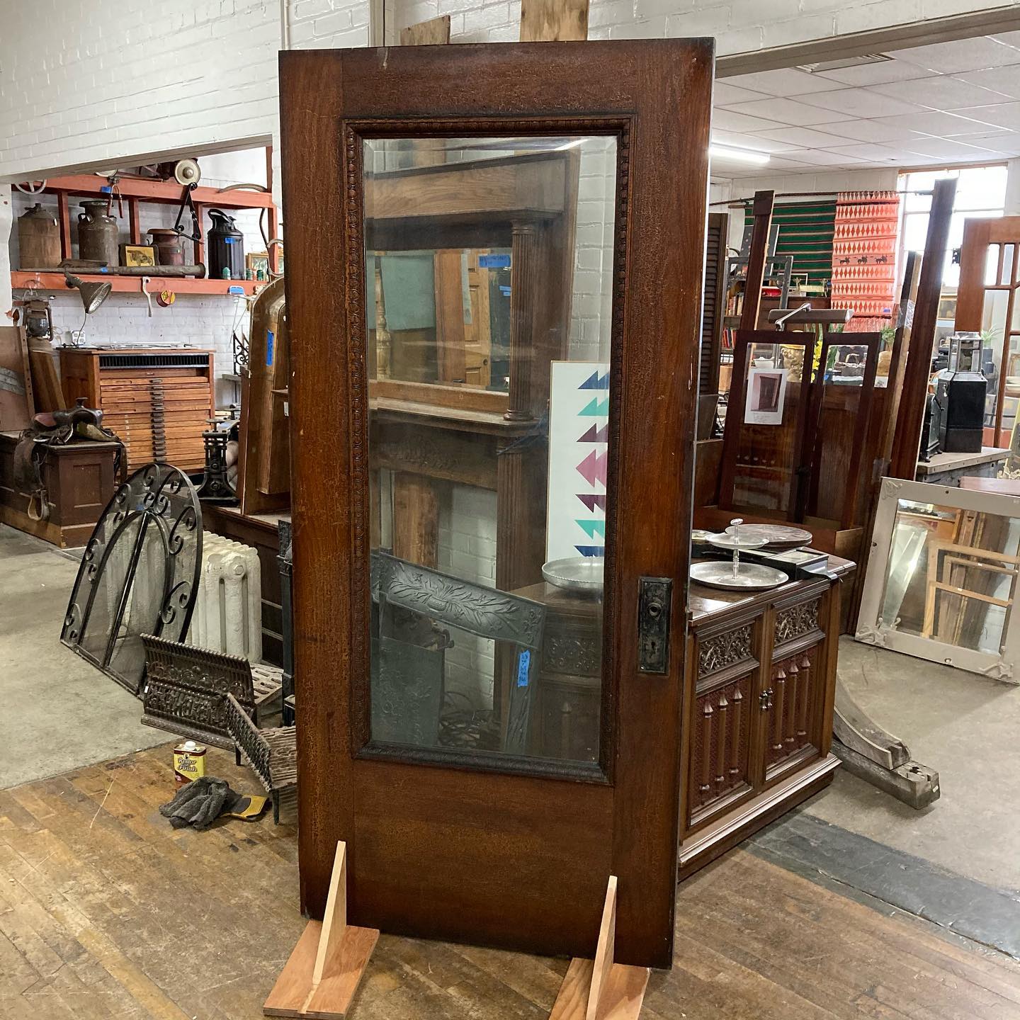 Oak Entry Door With Original Egg and Dart Trim and Beveled Glass