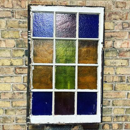 Colorful 12-Pane Antique Stained Glass Window