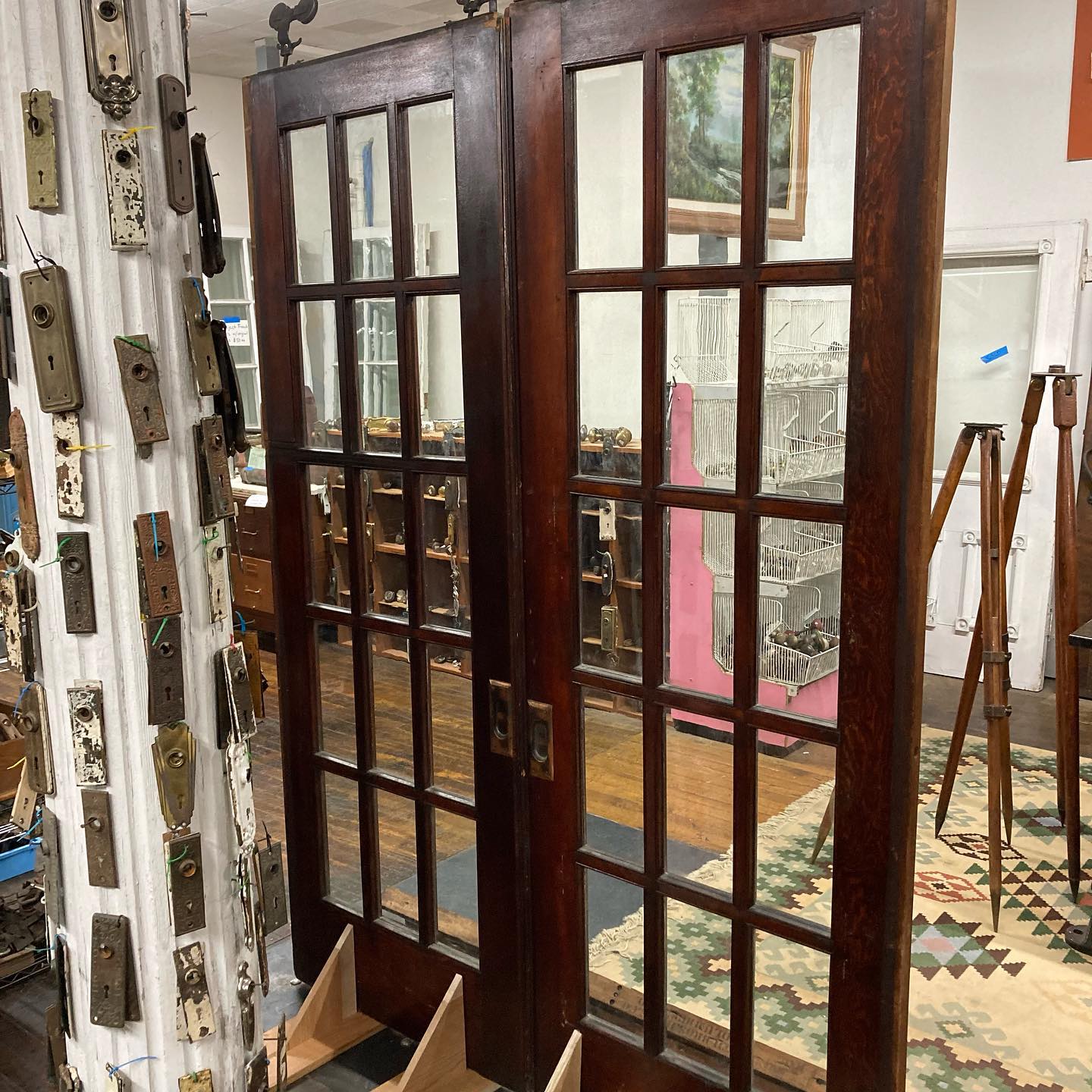 Antique Pocket Doors with Original Glass, Hardware, and Tracks