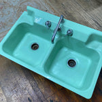 Load image into Gallery viewer, 1940s Jade Green Crane All America Cast Iron Sink
