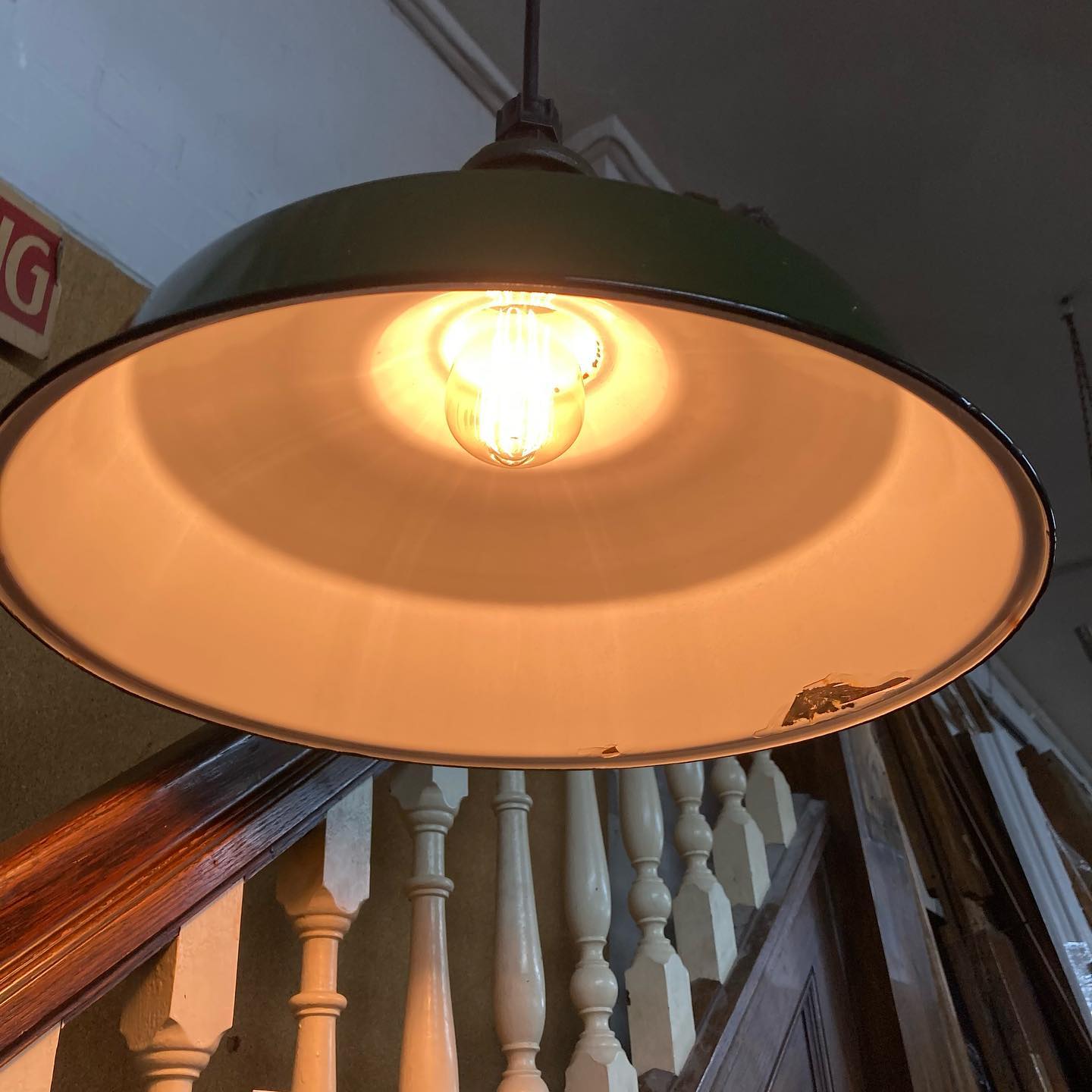 Rewired Vintage Green Porcelain Industrial Light