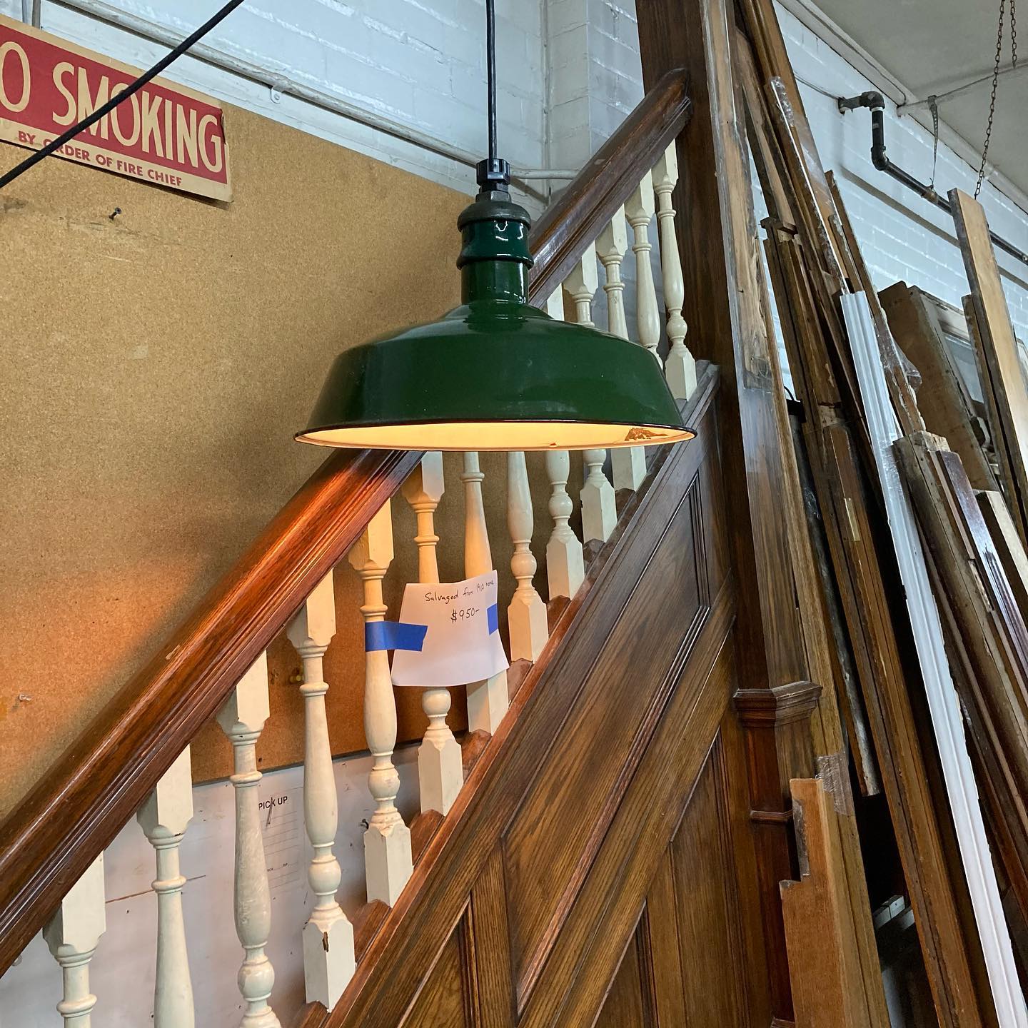 Rewired Vintage Green Porcelain Industrial Light