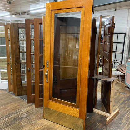 Antique Oak Entry Door With Original Hardware and Doorbell