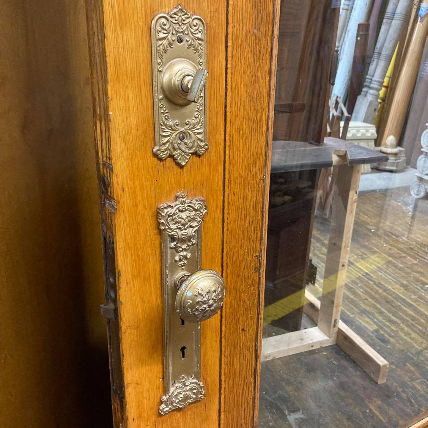 Antique Oak Entry Door With Original Hardware and Doorbell