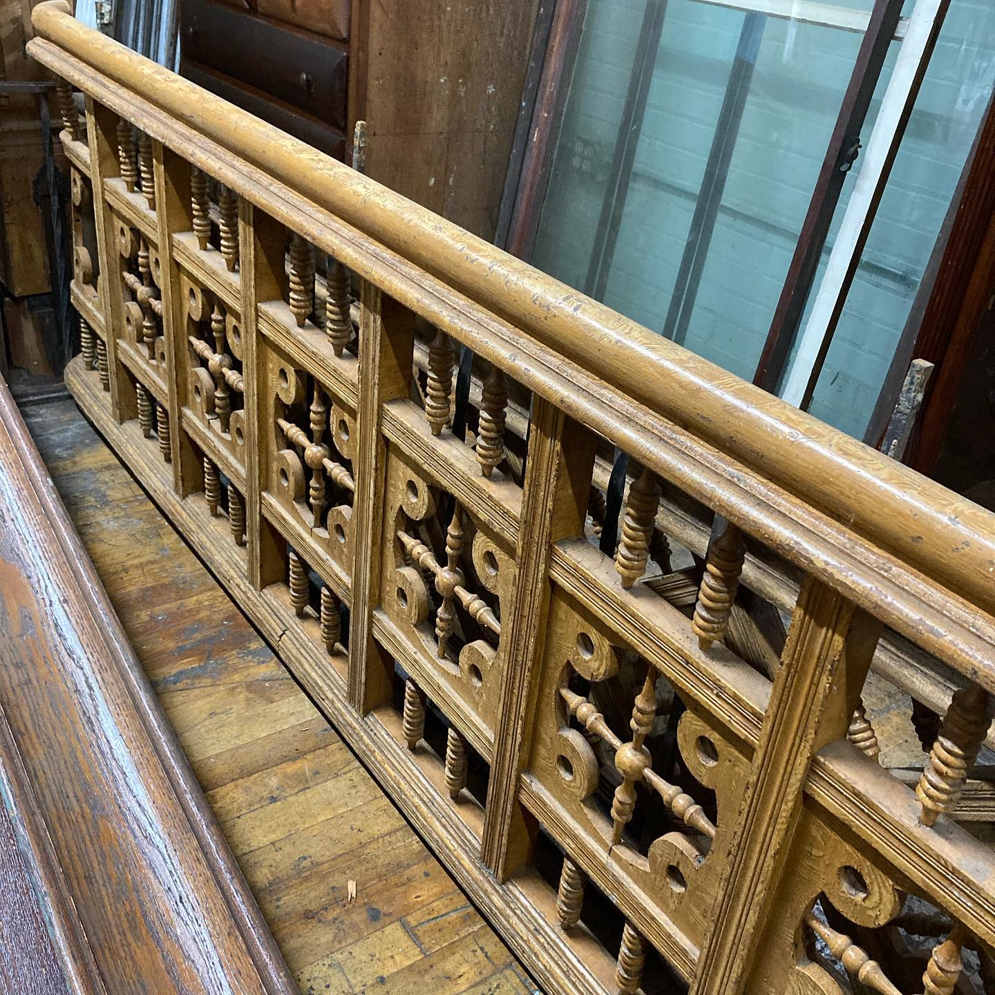 Ornate Antique Stair Railing (two sections) With Two Newel Posts